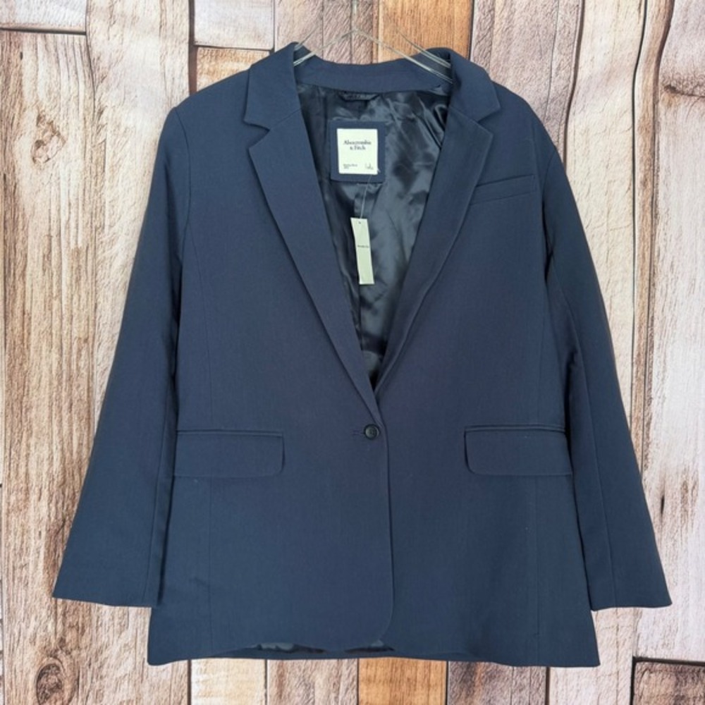 Abercrombie & Fitch Blazer Power‎ Office Classic Preppy Workwear Navy Large NWT